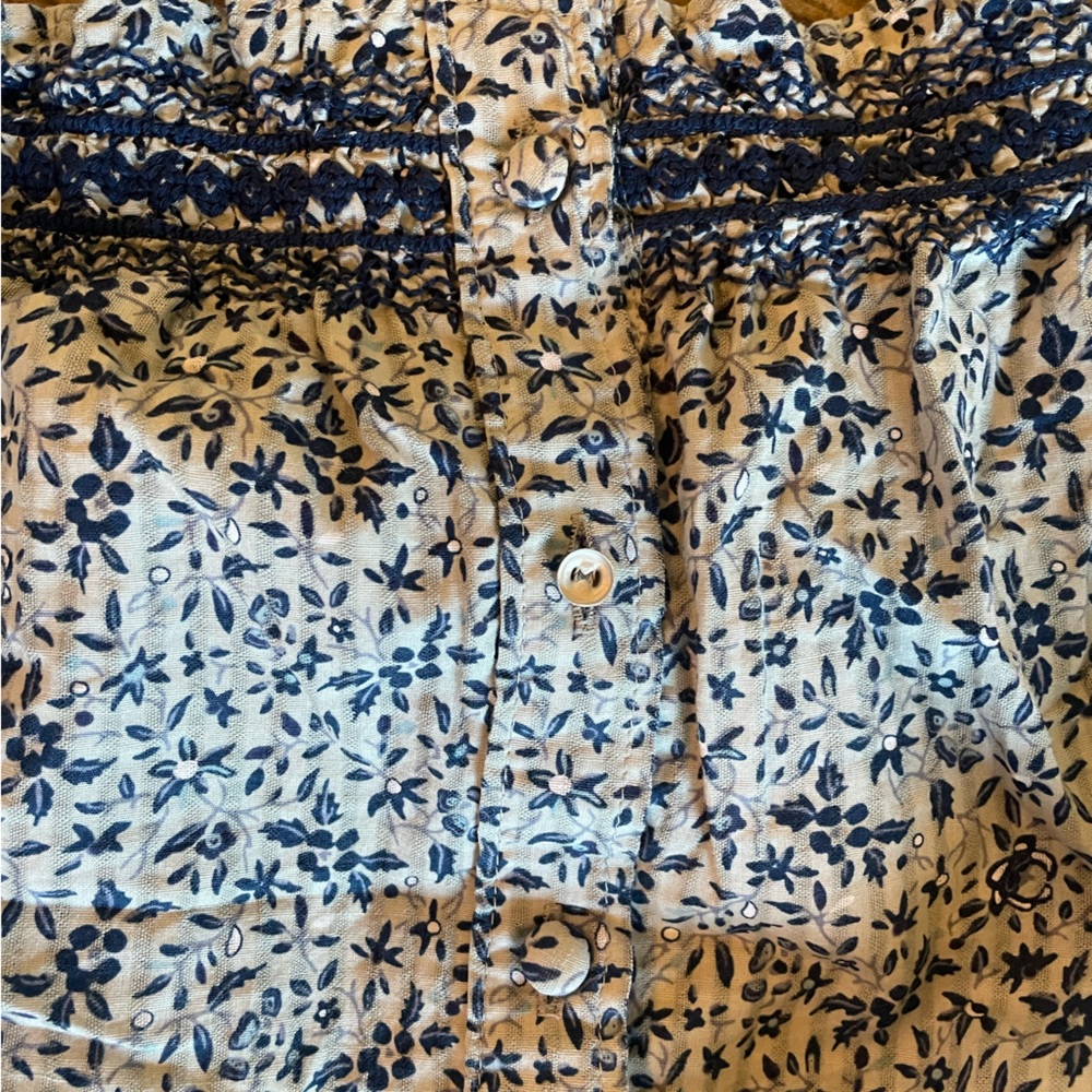 Madewell Blue Floral Puff-Sleeve Crop Top - Picture 6 of 7